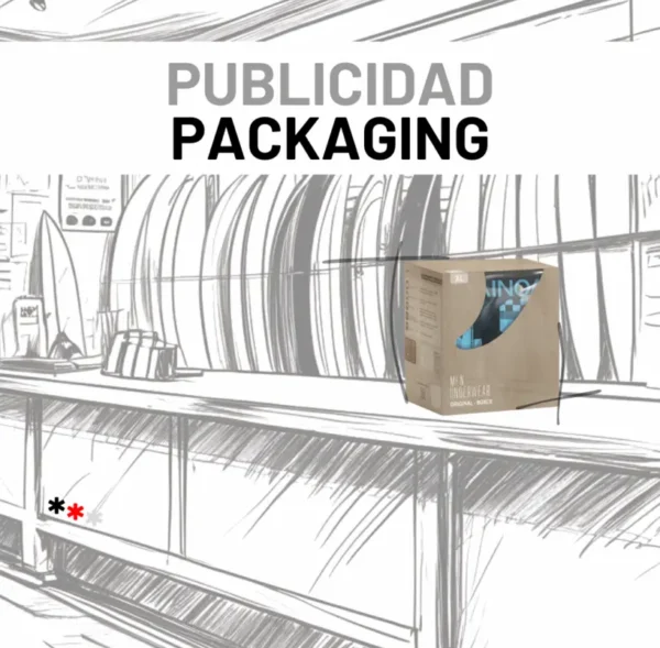 Boceto de una tienda de surf con un packaging en el mostrador de producto de una marca.