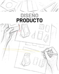 Boceto de unas manos dibujando y diseñando un producto PLV de publicidad.